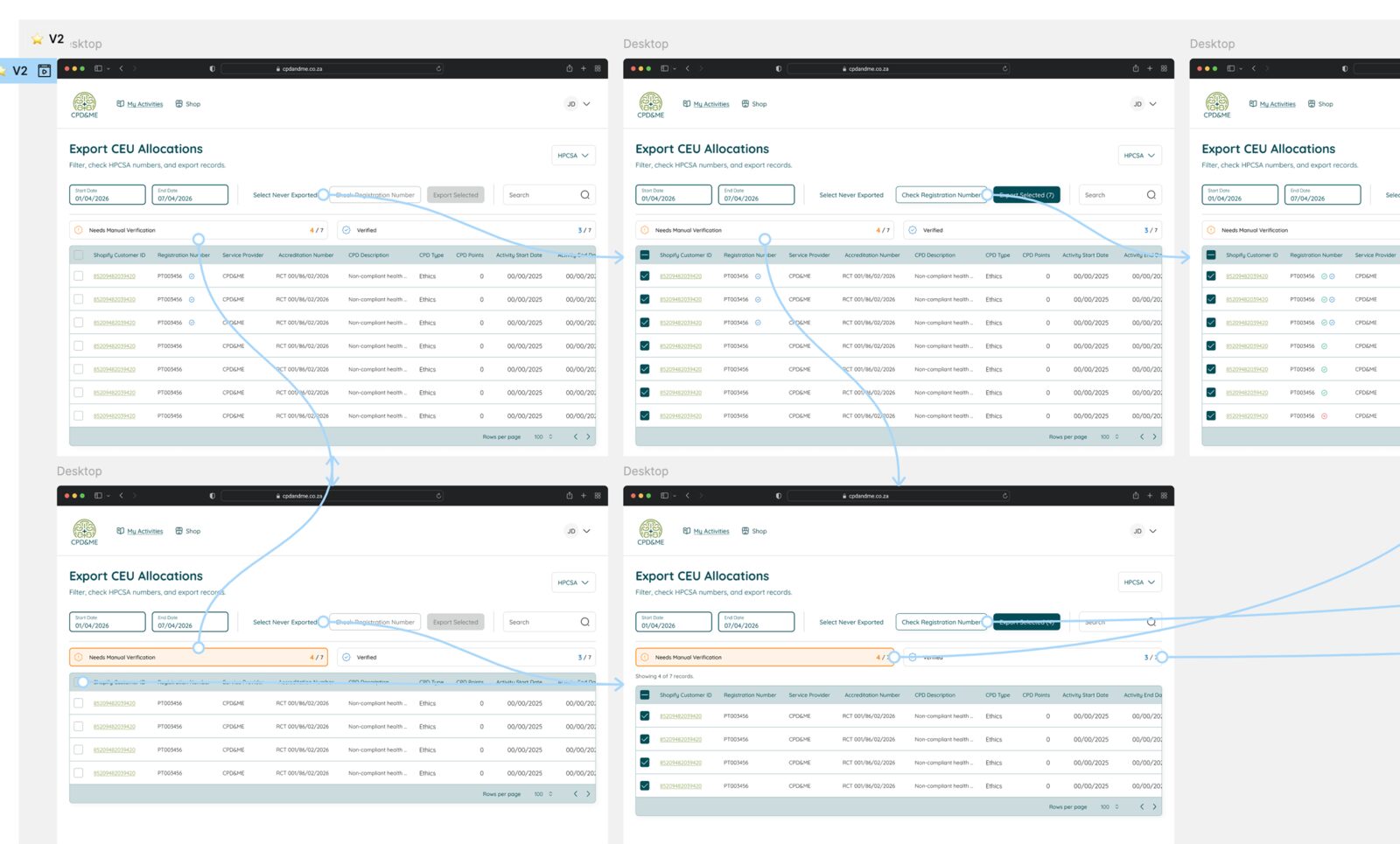 Prototype artefact — Export CEU Allocations interface iterations